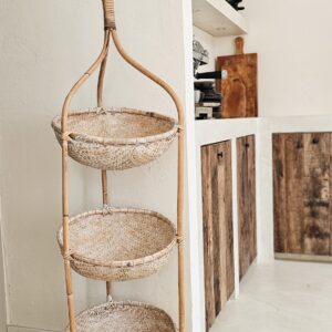 שלושה סלי במבוק עגולים ועמוקים לאחסון - גובה 150 ס"מ